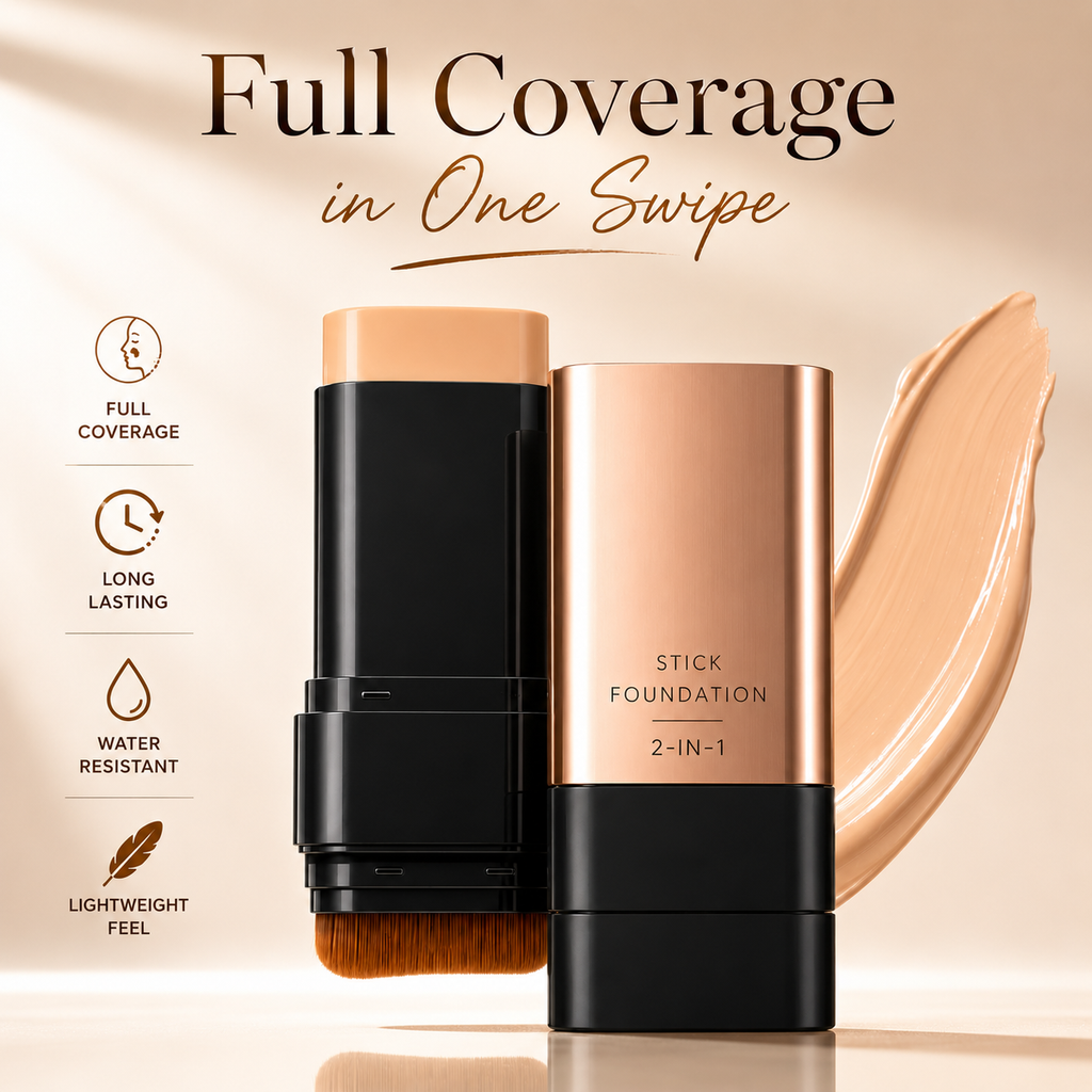 Korean 2-in-1 Glass Skin Foundation Stick with Built-In Brush