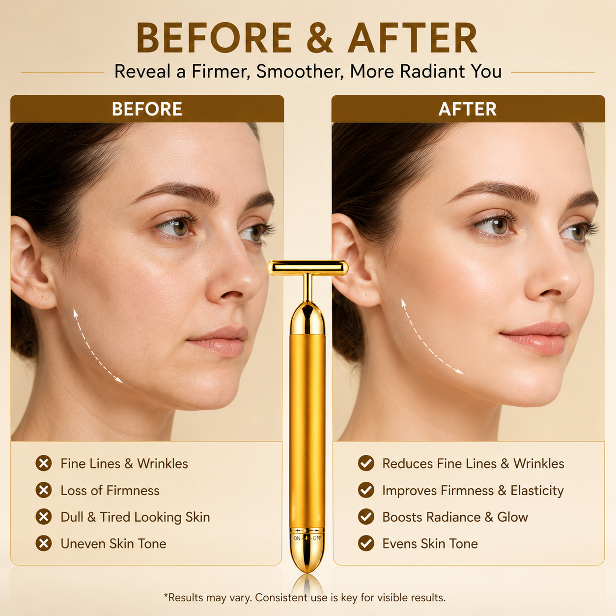 24K Gold Energy Beauty Bar™ – Electric Facial Massage Roller for Face, Neck & Head