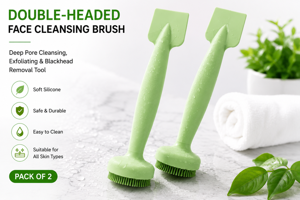 Double Headed Face Cleansing Brush – Deep Pore Cleansing, Exfoliating & Blackhead Removal Tool (Pack of 2)