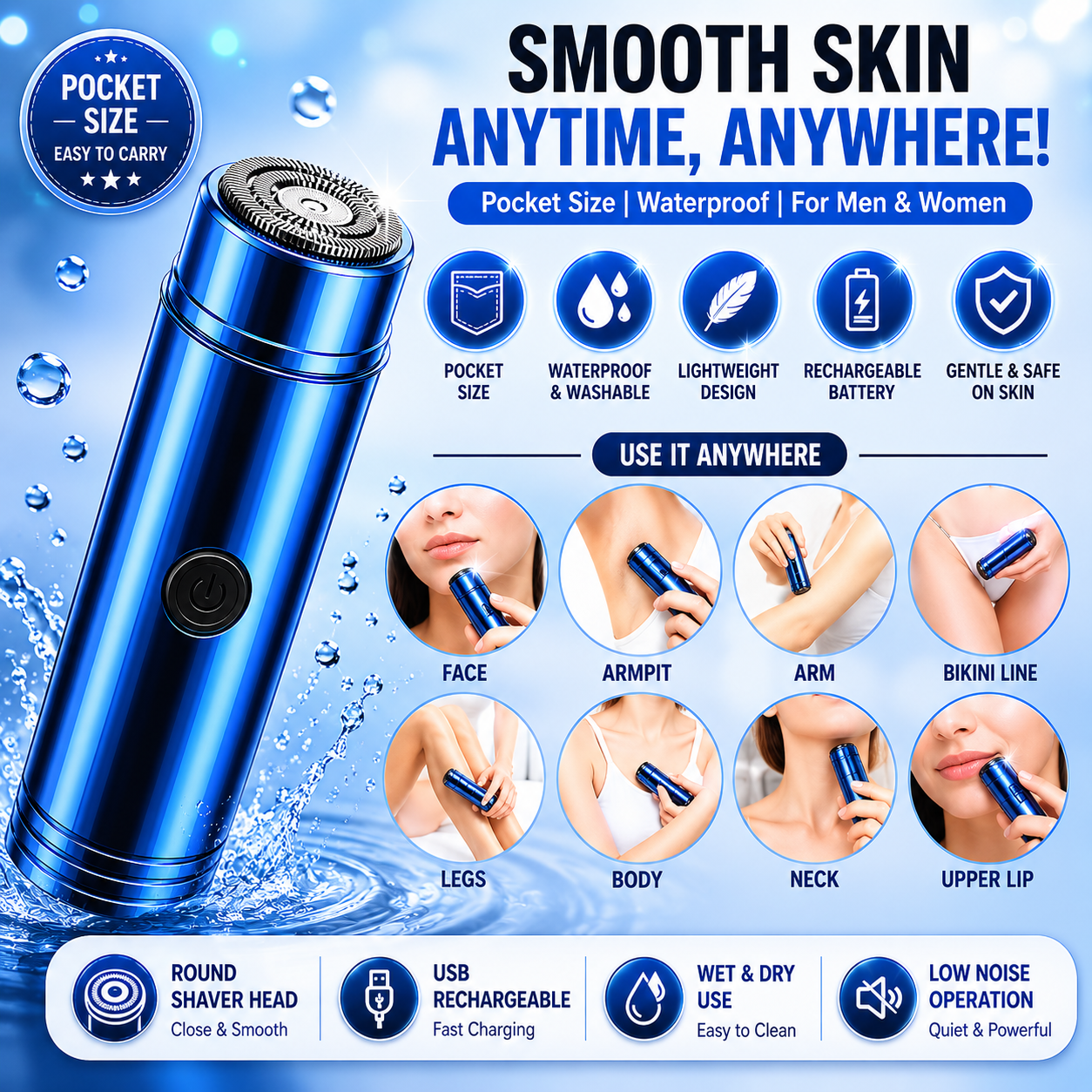 BELORA Mini Electric Shaver – Pocket Size Waterproof Shaver for Men & Women