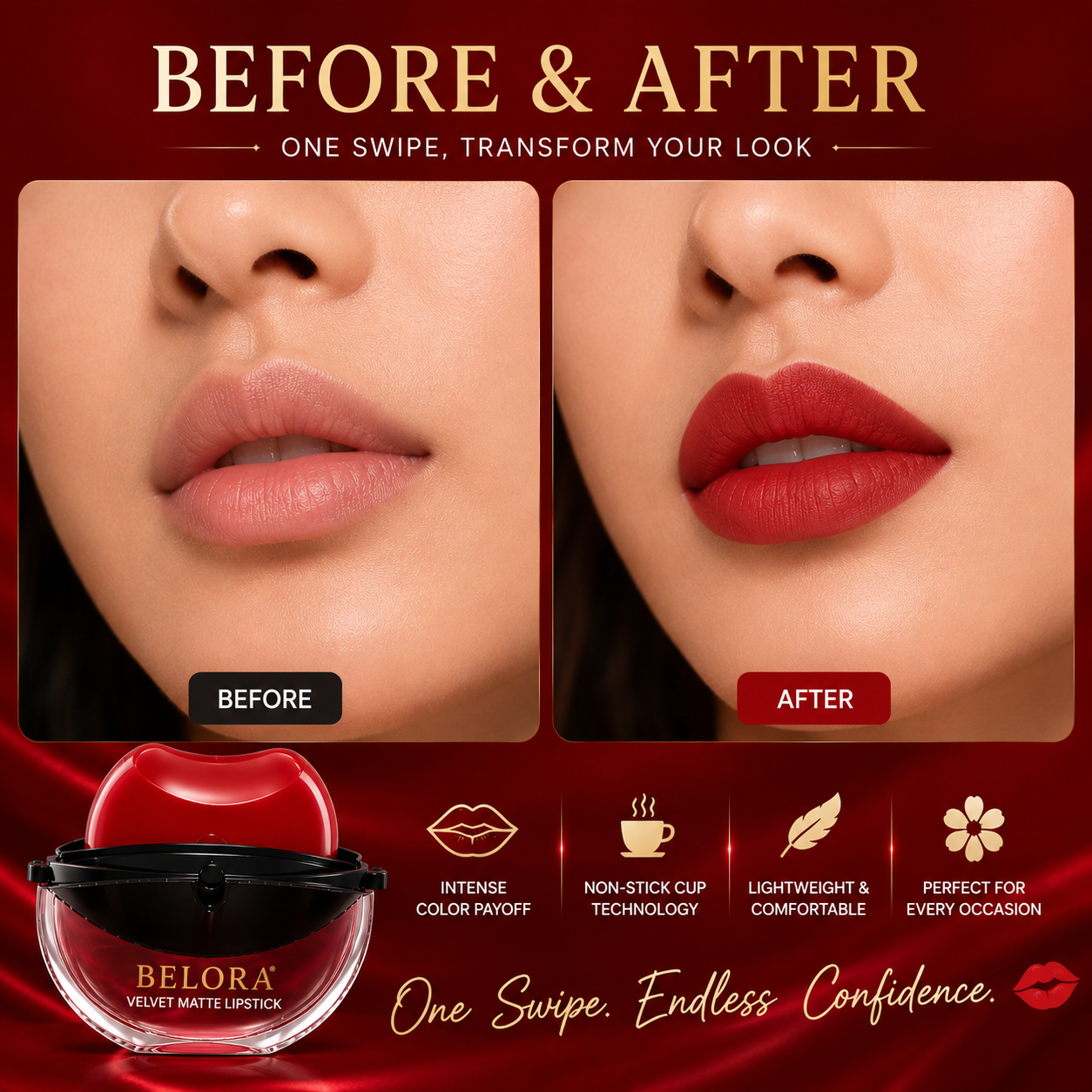 BELORA Velvet Matte Lipstick Duo – Waterproof, Non-Stick Cup & Long-Lasting Color (Pack of 2)