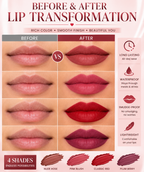 BELORA Velvet Matte Lipstick Collection – Long Lasting Waterproof Lip Colors (Pack of 4)
