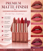 BELORA Velvet Matte Lipstick Collection – Long Lasting Waterproof Lip Colors (Pack of 4)