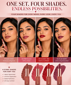 BELORA Velvet Matte Lipstick Collection – Long Lasting Waterproof Lip Colors (Pack of 4)
