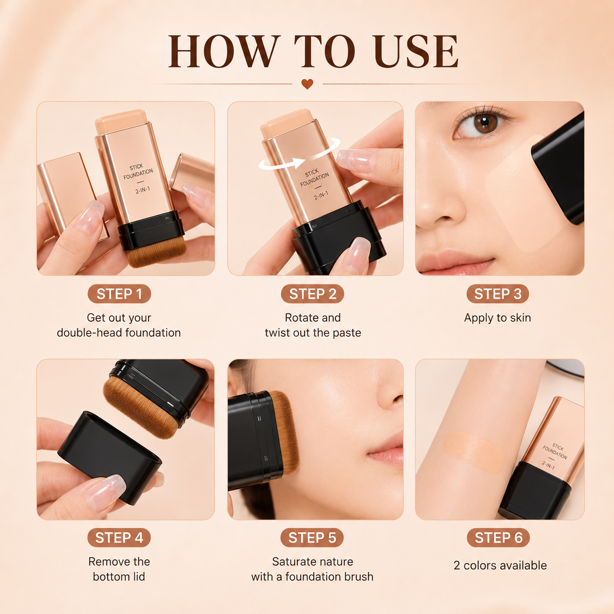 Korean 2-in-1 Glass Skin Foundation Stick with Built-In Brush