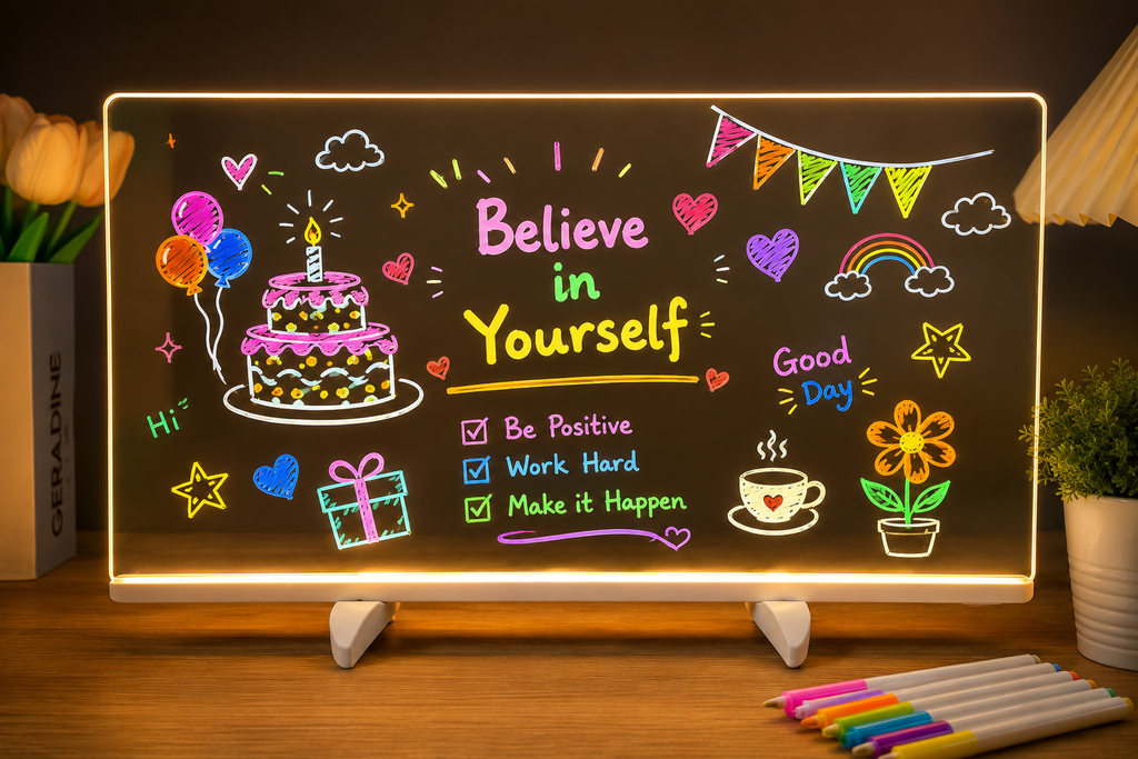 BELORA™ GlowBoard Pro | 3D LED Acrylic Writing Pad with USB Light & Rewritable Message Board