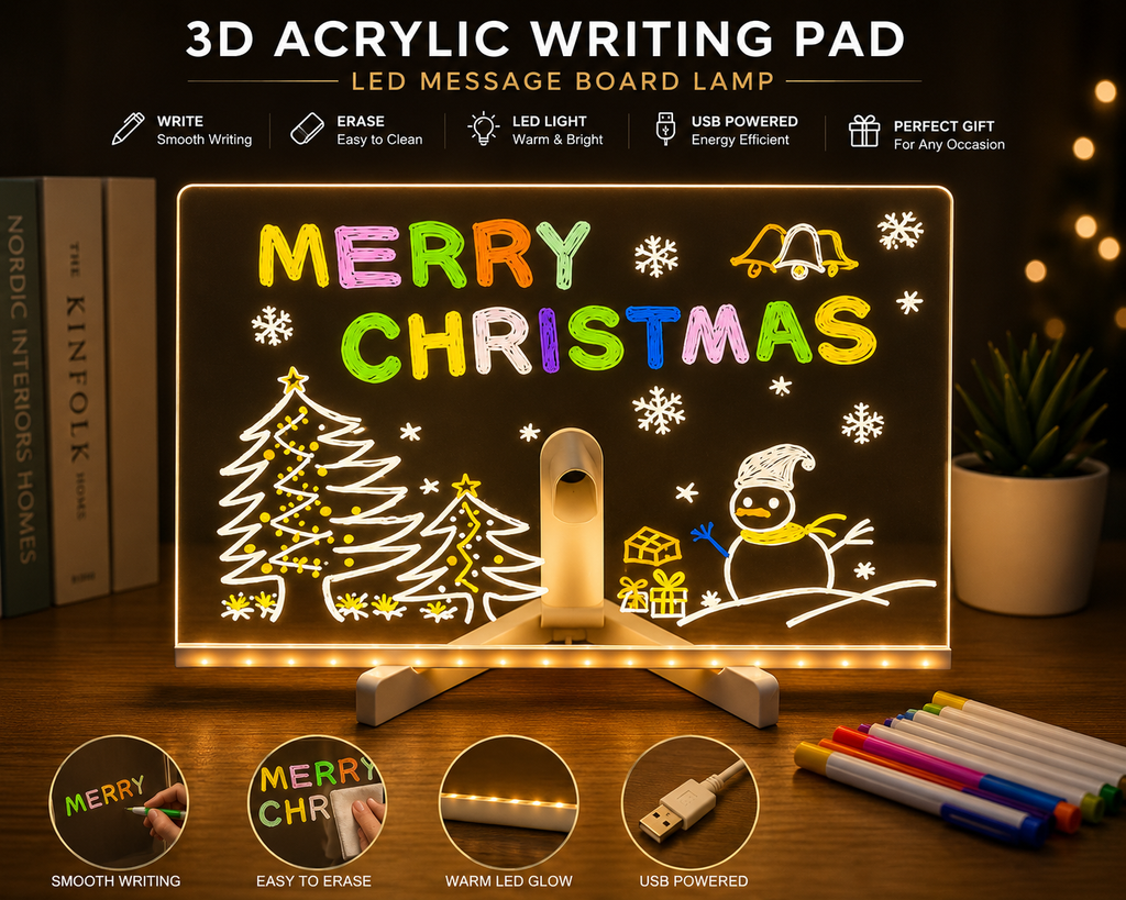 BELORA™ GlowBoard Pro | 3D LED Acrylic Writing Pad with USB Light & Rewritable Message Board