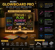 BELORA™ GlowBoard Pro | 3D LED Acrylic Writing Pad with USB Light & Rewritable Message Board